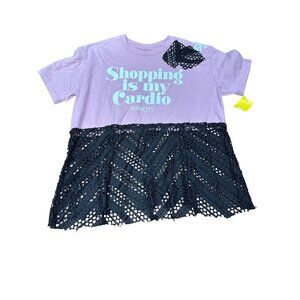 Sex And The City Pink Top W/Black Lace Hem Shopping Is My Cardio Quote Official